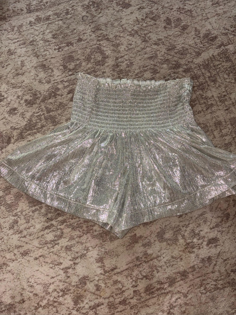 Queen of Sparkles Silver Metallic Micro Shorts Smocked Waist M